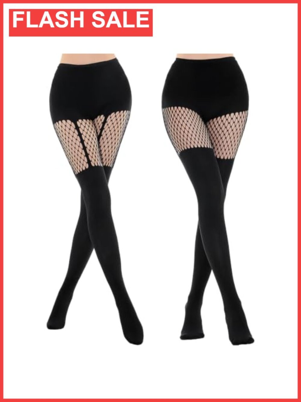 Faux Thigh High Fishnet Tights Over the Knee Suspender Pantyhose 2 Pack